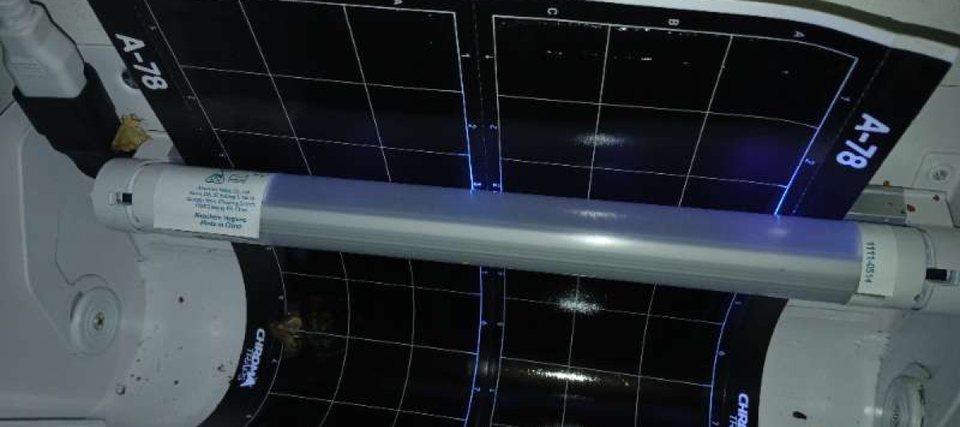 Trampa de luz ultravioleta para moscas instalada en un local comercial
