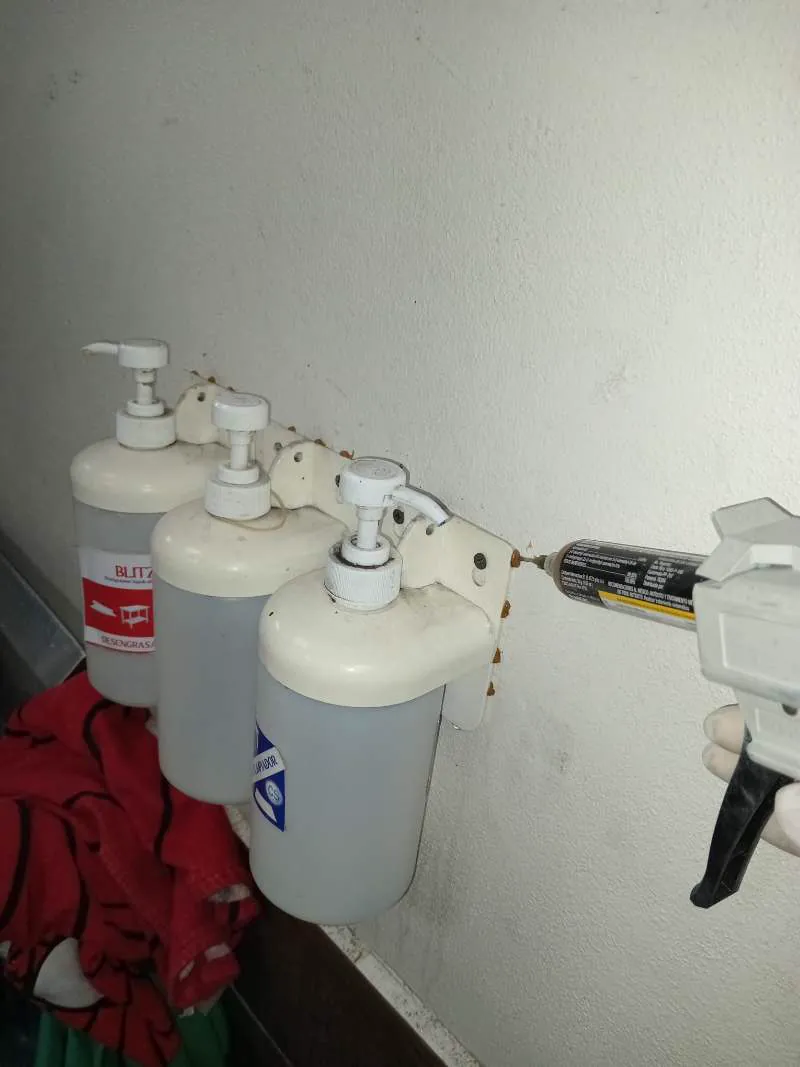 Pistola de gel tratando un rastro de hormigas en una pared
